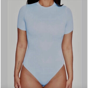 NWT Naked Wardrobe Women's The NW Lovin Crew Neck T-Shirt Bodysuit Blue Size S